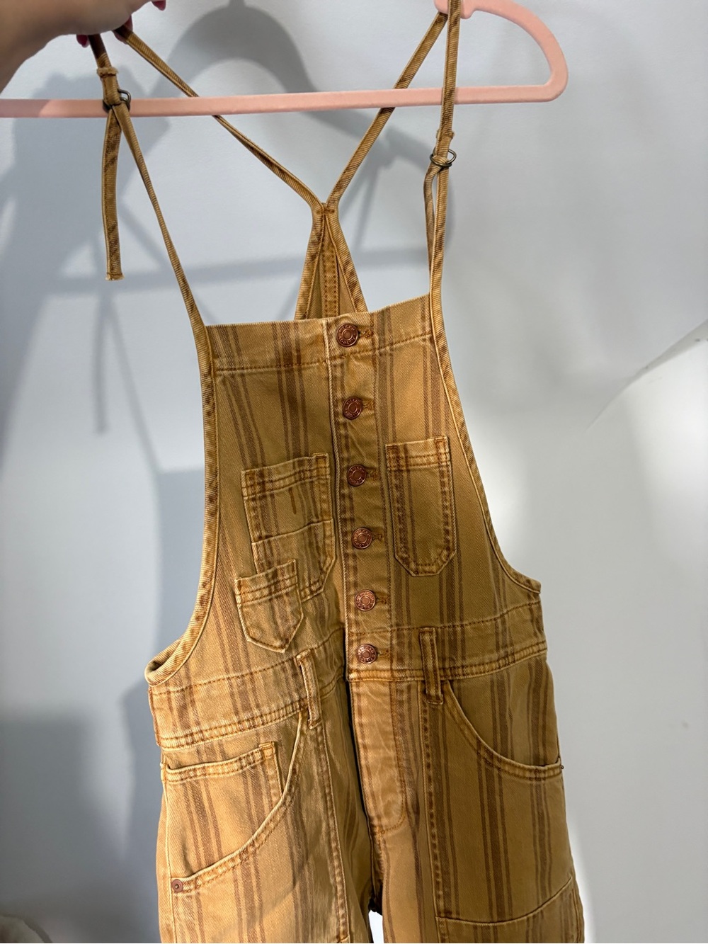 Anthropologie Pilcro Striped Camel Brown Button-Front Overalls - Picture 14 of 14